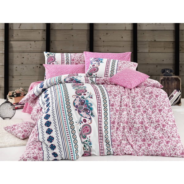 Lenjerie de pat cu cearșaf Mystical Pink, 200 x 220 cm