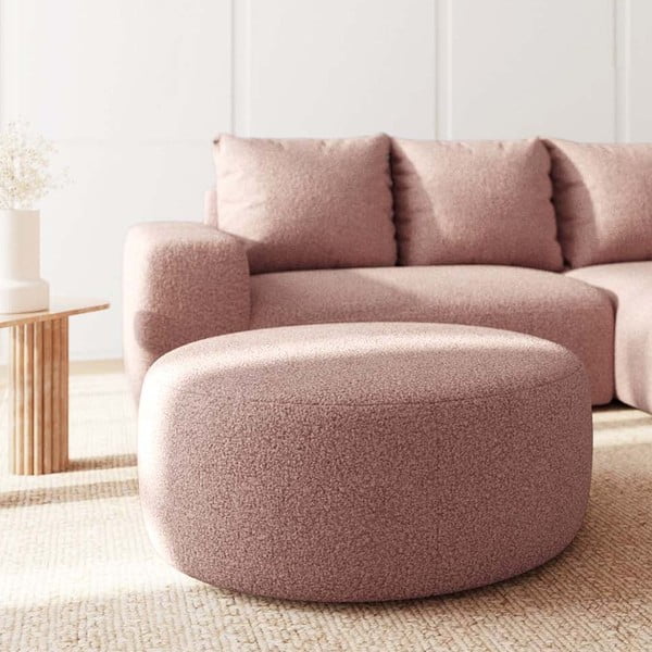 Taburet roz cu tapițerie din țesătură bouclé Monce – Rodier-image-2
