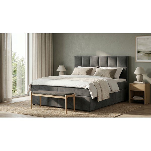 Pat boxspring gri cu spațiu de depozitare 140x200 cm Flip – Ropez-image-1