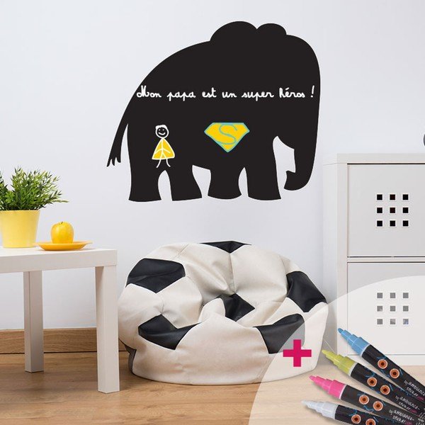 Set autocolant tip tăbliță de scris și 4 markere Ambience Elephant-image-1