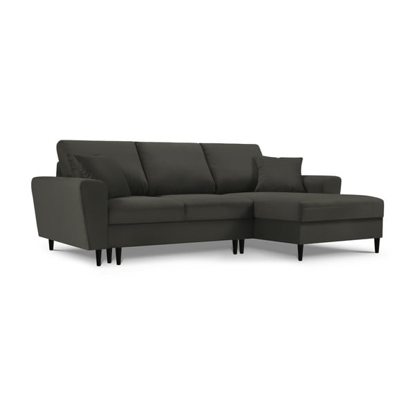 Colțar negru extensibil, cu spațiu de depozitare cu tapițerie din catifea reiată  (cu colț pe partea dreaptă, cu șezlong) Kyoto – Cosmopolitan Design-image-4