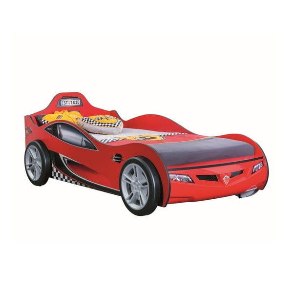Pat de copii în formă de mașină Race Cup Carbed Red, 90 x 190 cm, roșu