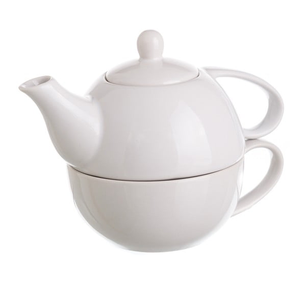 Set cană și ceainic din ceramică Unimasa Tea, alb