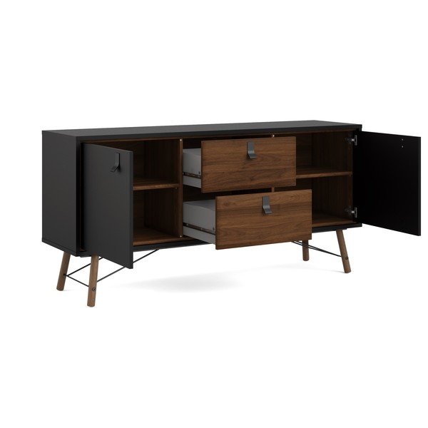 Comodă neagră cu aspect de lemn de nuc 150x72x40 cm Ry – Tvilum-image-3