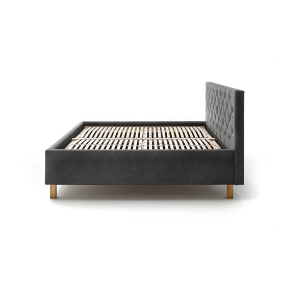 Pat matrimonial gri închis tapițat cu spațiu de depozitare cu somieră 180x200 cm San Remo – Meise Möbel-image-4