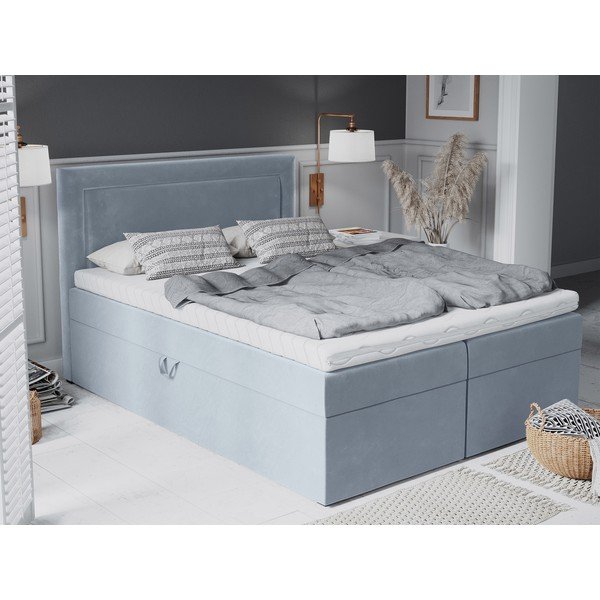 Pat boxspring 180x200 cm albastru deschis cu spațiu de depozitare Yucca – Mazzini Beds-image-1