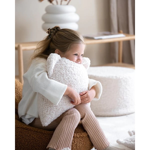 Pernă decorativă pentru copii crem cu tapițerie din țesătură bouclé Bear – Wigiwama-image-1