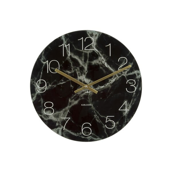 Ceas de perete Karlsson Glass Marble, ⌀ 40 cm, negru