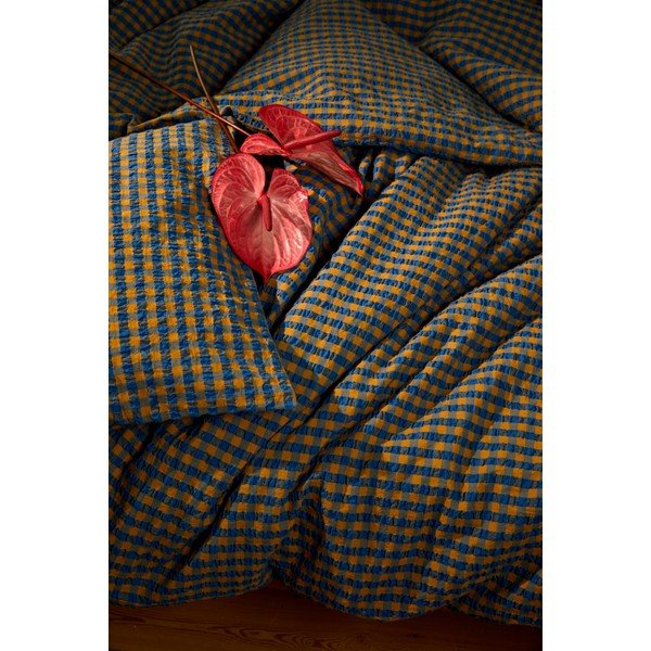 Lenjerie de pat galben ocru/albastru din țesătură crep pentru pat de o persoană 140x200 cm Bæk&Bølge – JUNA-image-3