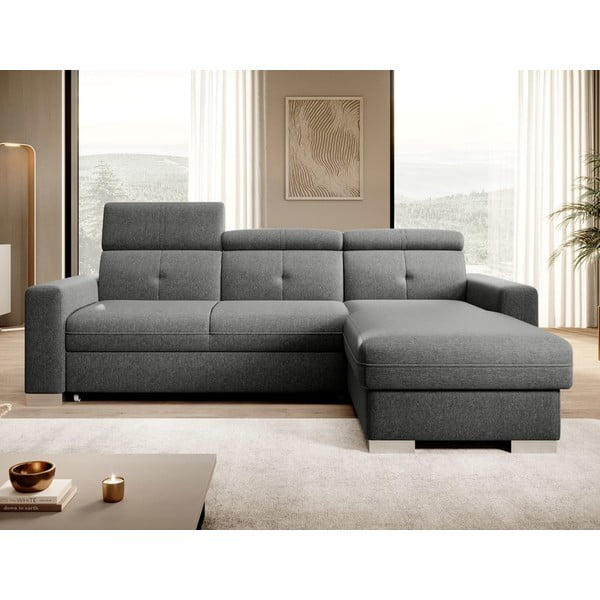 Colțar gri extensibil/cu spațiu de depozitare (cu colț pe partea dreaptă/cu șezlong) Fresia – ELTAP-image-1