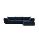 Colțar albastru închis cu tapițerie din catifea (cu colț pe partea dreaptă, cu șezlong) Vanda – Mazzini Sofas