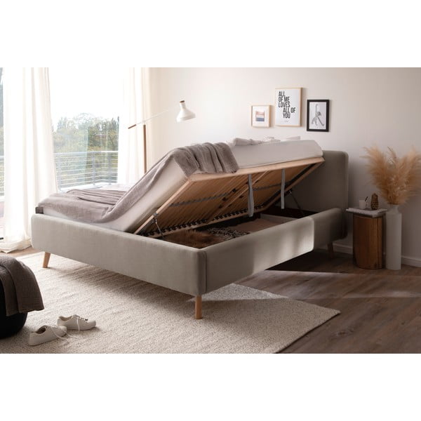 Pat matrimonial taupe tapițat cu spațiu de depozitare cu somieră 180x200 cm Mattis – Meise Möbel-image-4