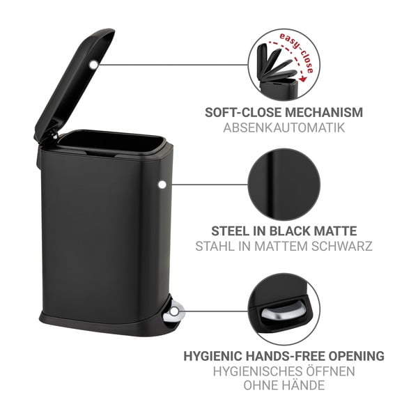Coș de gunoi negru mat cu pedală din oțel 12 l Design – Wenko-image-4