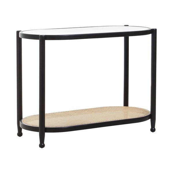 Masă consolă neagră/în culoare naturală cu blat din sticlă 49x100 cm Cebu – Premier Housewares