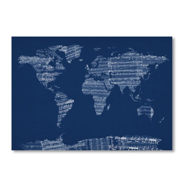 Poster cu harta lumii Americanflat Earth, 60 x 42 cm, albastru