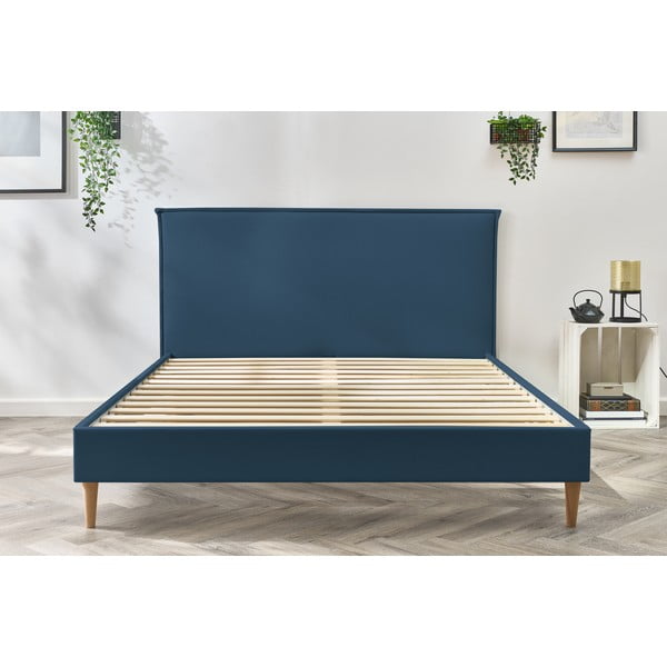 Pat matrimonial 180x200 cm albastru tapițat cu somieră Sary – Bobochic Paris-image-1