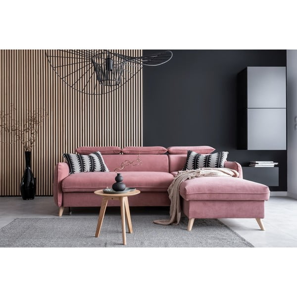 Colțar roz deschis extensibil cu tapițerie din catifea (cu colț pe partea dreaptă) Sweet Harmony – Miuform-image-1