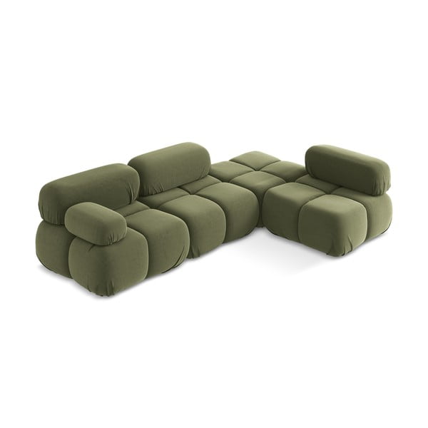 Colțar modular verde deschis cu tapițerie din catifea (cu colț pe partea dreaptă) Lokua – Makamii-image-2