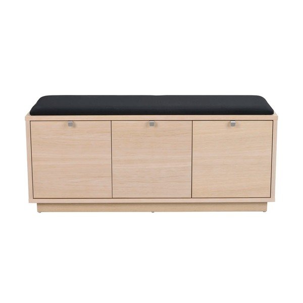 Pantofar negru/în culoare naturală cu bancă cu aspect de lemn de stejar Confetti – Rowico-image-2