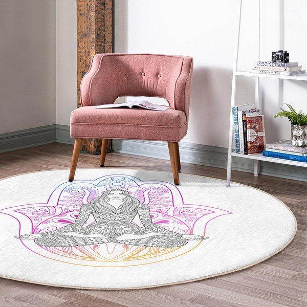 Covor rotund  alb lavabil adecvat și  pentru aspiratoare robot   ø 120 cm Comfort – Mila Home-image-3