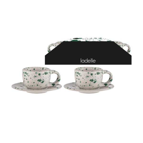 Cești pentru espresso din gresie  alb-verde 2 buc. 100 ml Carnival – Ladelle-image-2