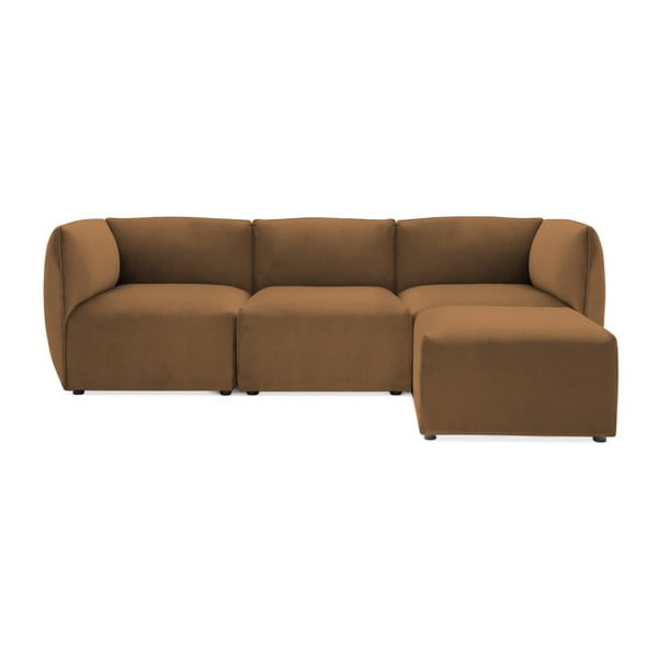 Canapea modulară cu 3 locuri și suport pentru picioare Vivonita Velvet Cube, maro