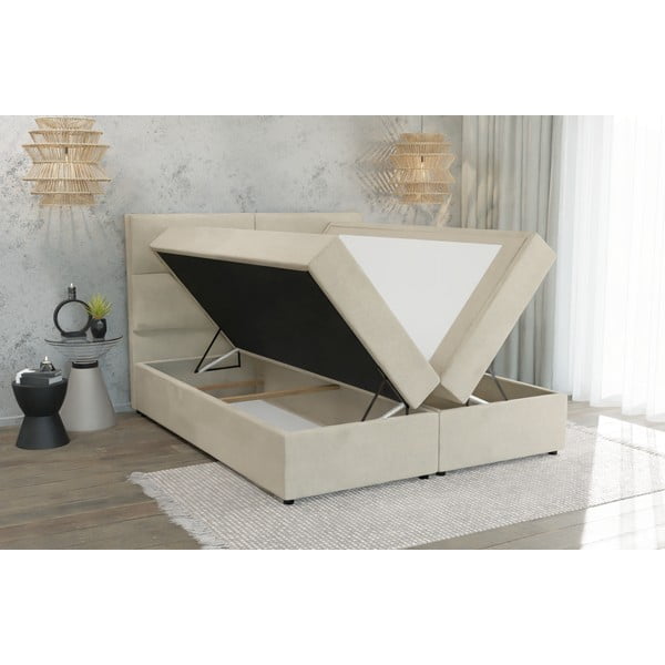 Pat boxspring bej cu spațiu de depozitare 200x200 cm Rico – Ropez-image-3