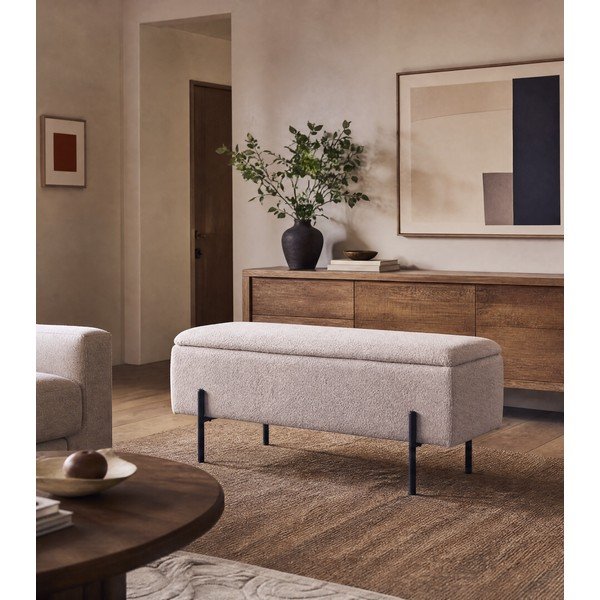 Bancă bej cu tapițerie din stofă bouclé Watford – House Nordic-image-4