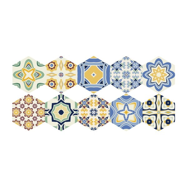 Set 10 autocolante de podea Ambiance Hexagons Fionna, 40 x 90 cm