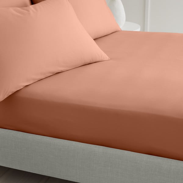 Cearceaf teracotă din bumbac percal cu elastic 90x190 cm Cotton Percale – Bianca-image-2