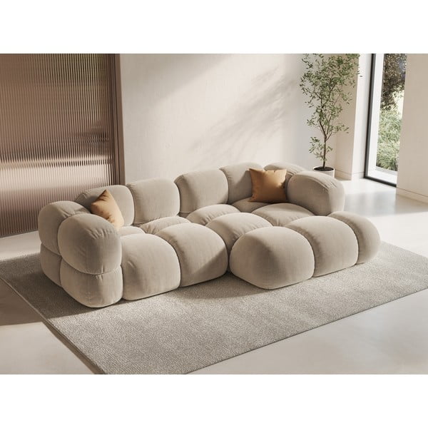 Colțar bej cu tapițerie din catifea (cu colț pe partea dreaptă/cu șezlong) Loretto – Cosmopolitan Design-image-1