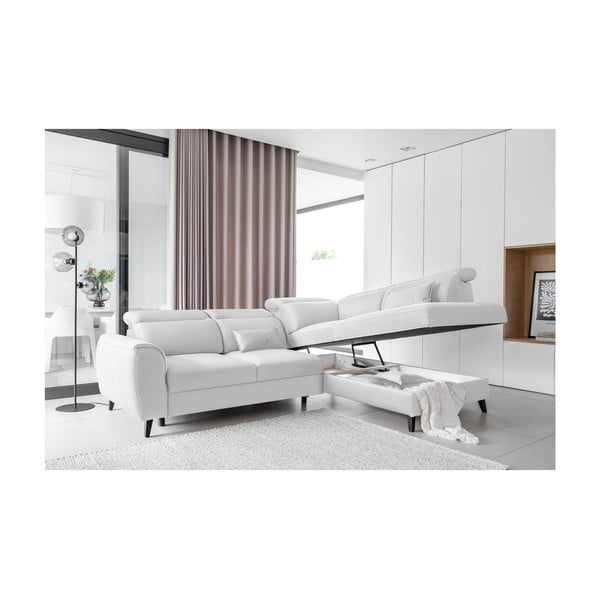 Colțar alb extensibil/cu spațiu de depozitare cu tapițerie din catifea (cu colț pe partea dreaptă/în formă de ”L”) Noble – ELTAP-image-3