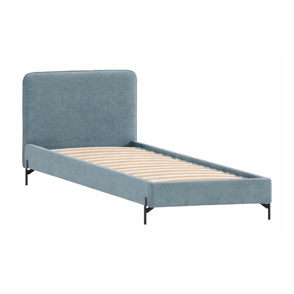 Pat albastru deschis tapițat cu somieră 90x200 cm Barker – Ropez