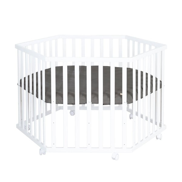 Țarc pentru copii alb cu înălțime reglabilă/cu roți – Roba