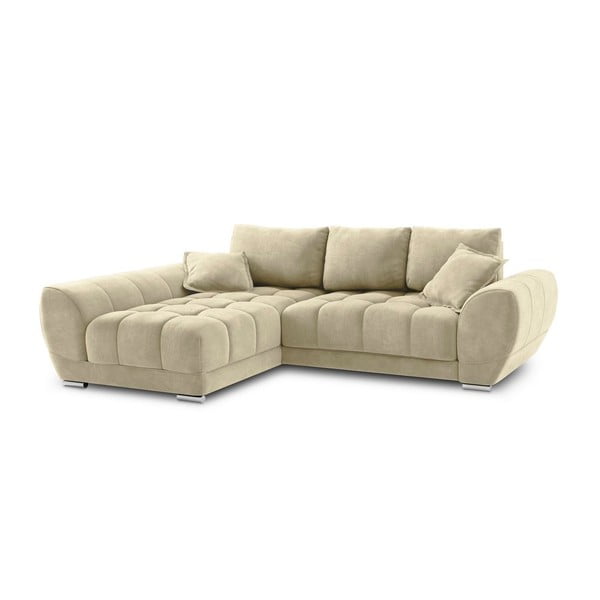 Colțar extensibil cu tapițerie de catifea și șezlong pe partea stângă Windsor & Co Sofas Nuage, bej-image-2