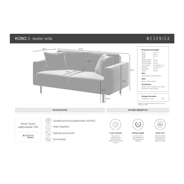 Canapea verde cu tapițerie din catifea 167 cm Kobo – MESONICA-image-4