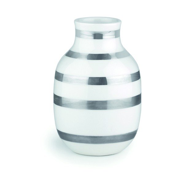 Vază din gresie ceramică cu detalii argintii Kähler Design Omaggio, înălțime 12,5 cm, alb