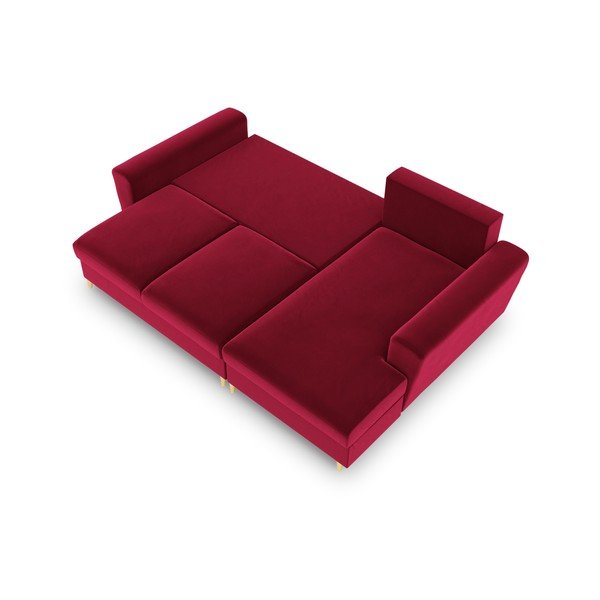 Colțar roșu extensibil, cu spațiu de depozitare cu tapițerie din catifea (cu colț pe partea dreaptă, cu șezlong) Kyoto – Cosmopolitan Design-image-2