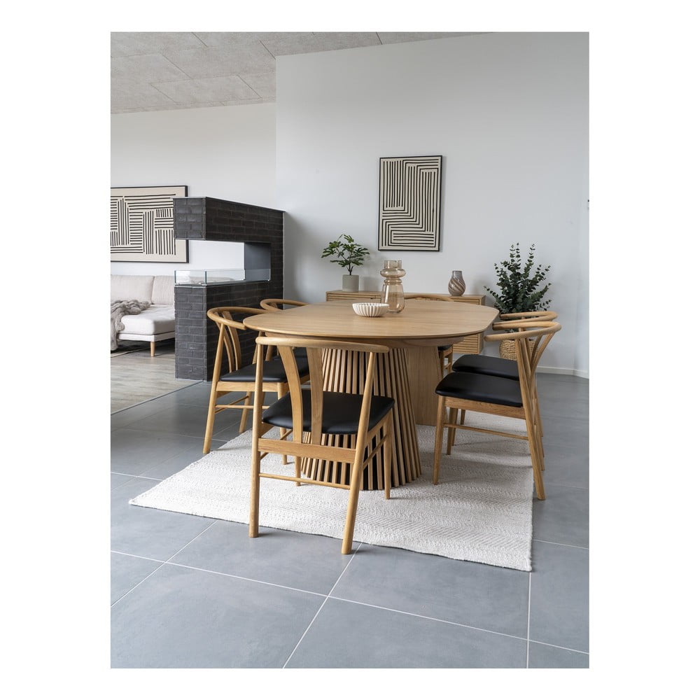 Masă de dining rotundă extensibilă cu blat cu aspect de lemn de
