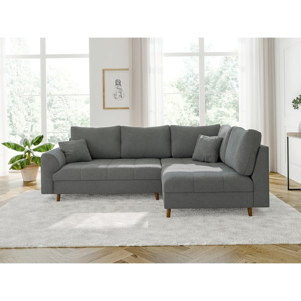 Colțar gri cu tapițerie din țesătură bouclé (cu colț pe partea dreaptă, în formă de ”L”) Ariella – Ropez-image-1