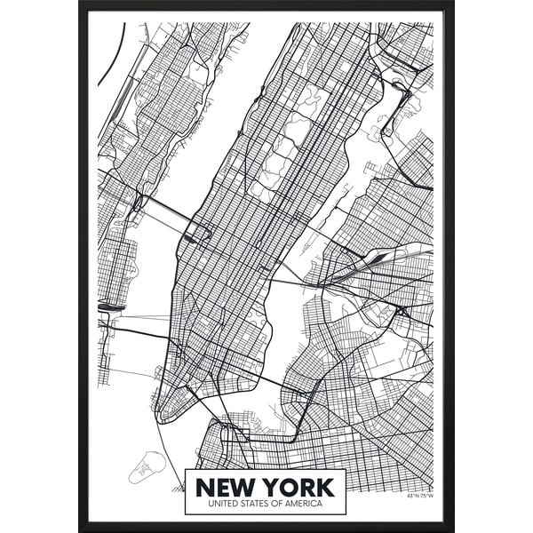 Poster cu ramă pentru perete MAP/NEWYORK, 70 x 100 cm