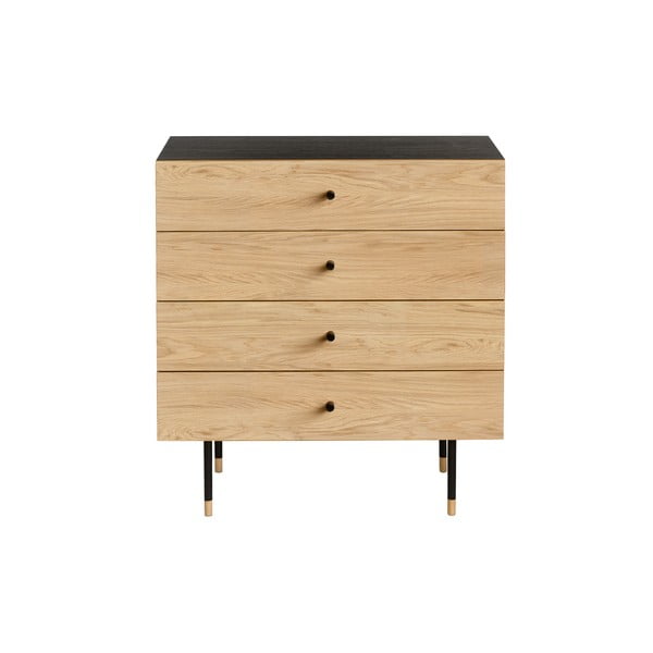 Comodă neagră/în culoare naturală înaltă cu aspect de lemn de stejar 80x87 cm Jugend – Woodman-image-2