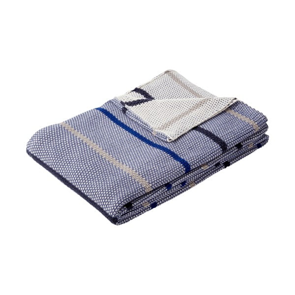 Pătură din bumbac Hübsch Rami, 130 x 200 cm, albastru