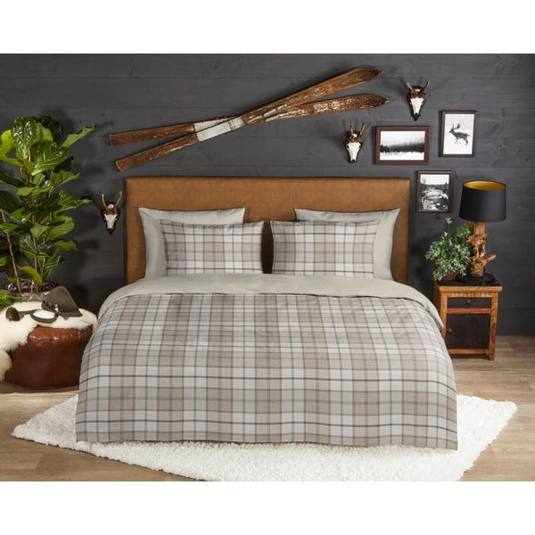 Lenjerie de pat maro deschis din flanelă pentru pat dublu/extinsă 200x220 cm Bernardus – Good Morning-image-1