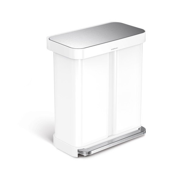 Coș de gunoi alb cu pedală din oțel 58 l – simplehuman