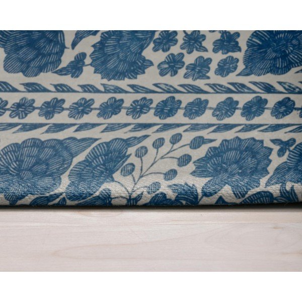 Covor tip traversă din amestec de bumbac Velvet Atelier Blue Flowers, 55 x 135 cm-image-1