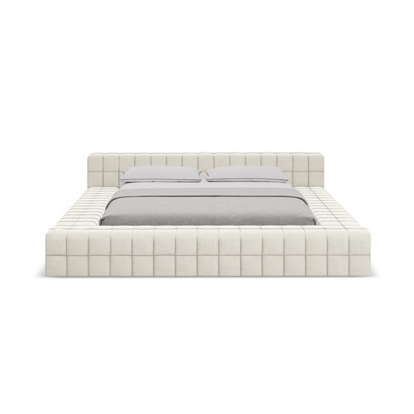 Pat matrimonial crem tapițat cu somieră 140x200 cm Akela – Makamii-image-2