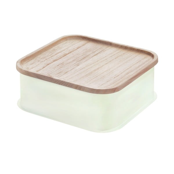 Cutie depozitare cu capac din lemn paulownia iDesign Eco, 21,3 x 21,3 cm, alb