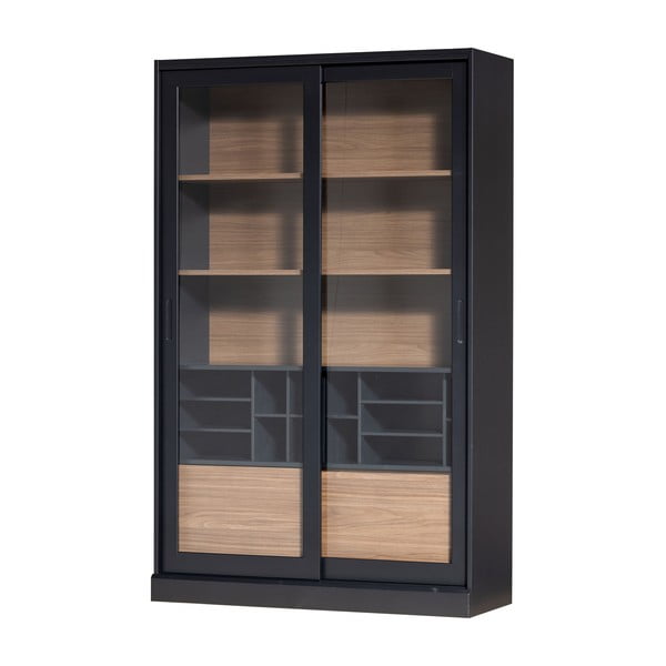 Vitrină neagră/în culoare naturală din lemn de pin cu ușă glisantă 125x200 cm James – WOOOD-image-2