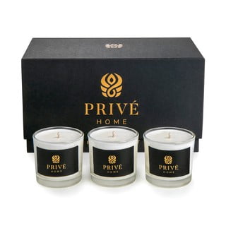 Set de 3 lumânări parfumate albe Privé Home Delice d'Orient/Safran-Ambre Noir/Black Wood
